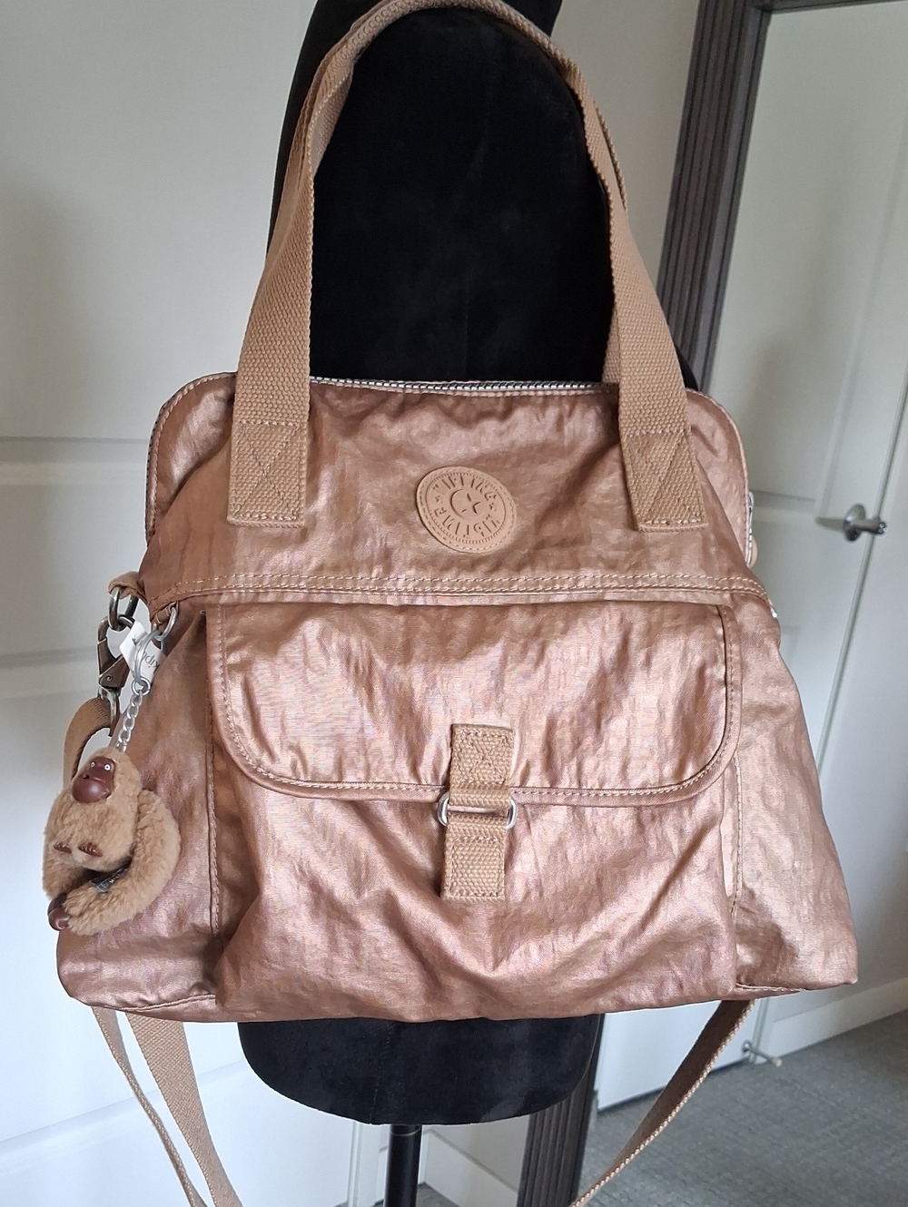 Kipling Pahneiro Metallic Nylon Crossbody Bag & Monkey Keychain!